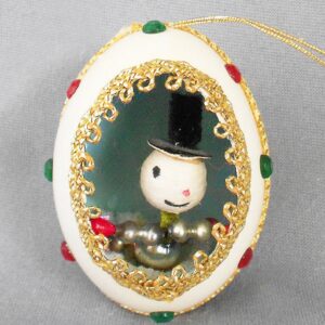 2 Vintage Spun Cotton Head Snowman Elf Pixie Glitter Reindeer Christmas Ornament
