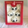 Sports Christmas Ornaments IOB, 4 Soccer Ball USA Glass Ornaments in Original Box, Athlete Gift Soccer Mom
