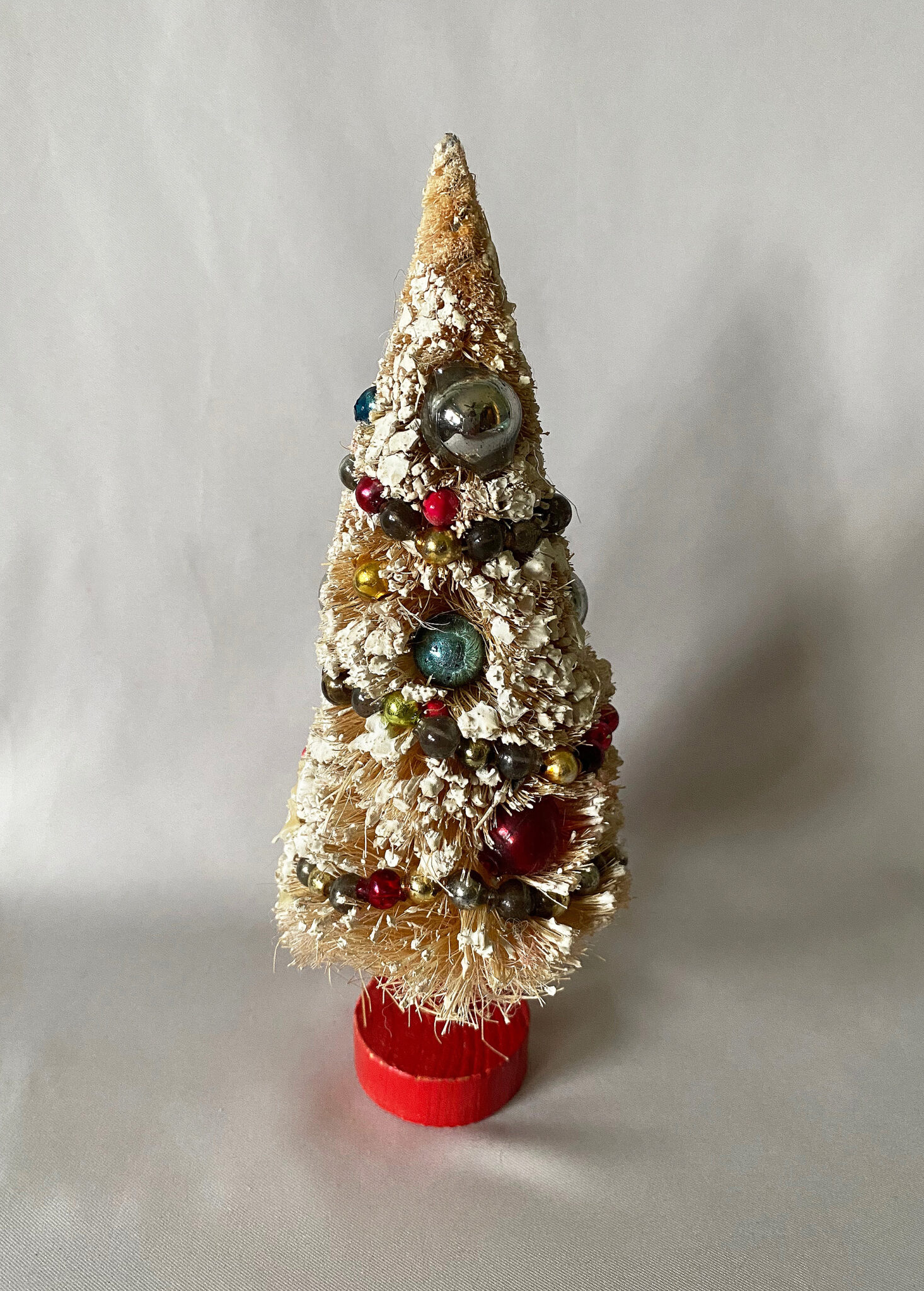 Vintage Bottle Brush Tree Mercury Glass Garland Flocked, 7" Putz