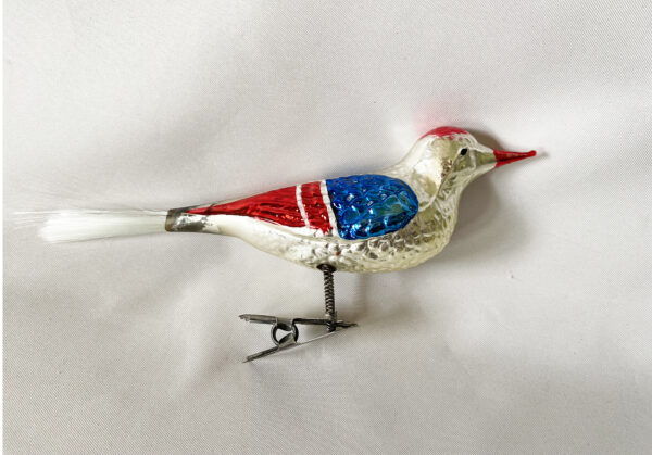 antique german patriotic songbird mercury glass clip on christmas ornament mint condition
