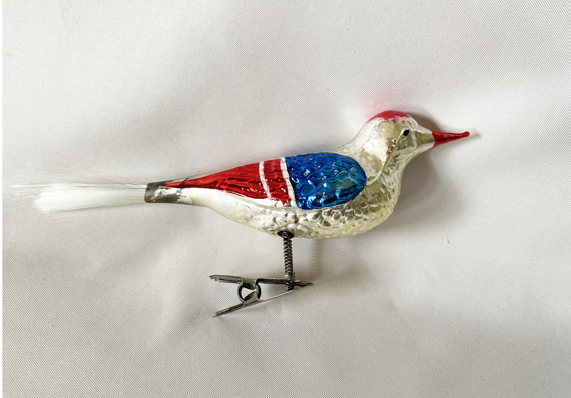 1920s Antique German Clip On Bird Christmas Ornament, Patriotic