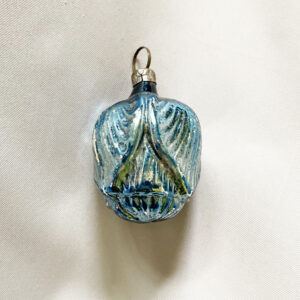 antique figural blown glass christmas ornament small blue rose flower germany 1900s