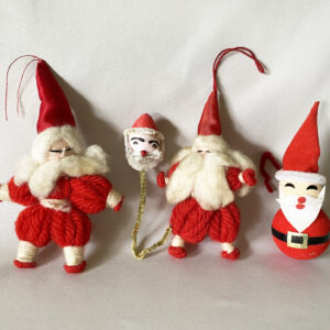 vintage japan santa christmas ornaments spun cotton with cotton beards, four santa lot