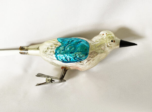 large antique german blue silver glass bird clip on christmas ornament 7 inches excellent