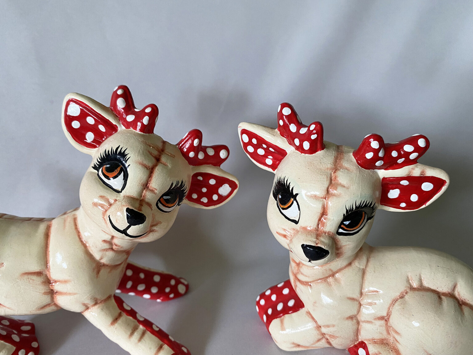 Vintage Kimple Reindeer Set, Pair Ceramic Hand Painted Deer Figurines