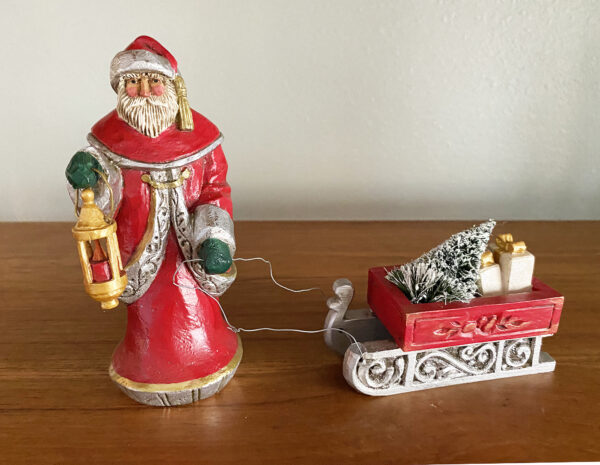 pam schifferl santa with sleigh vintage christmas decorations two piece excellent