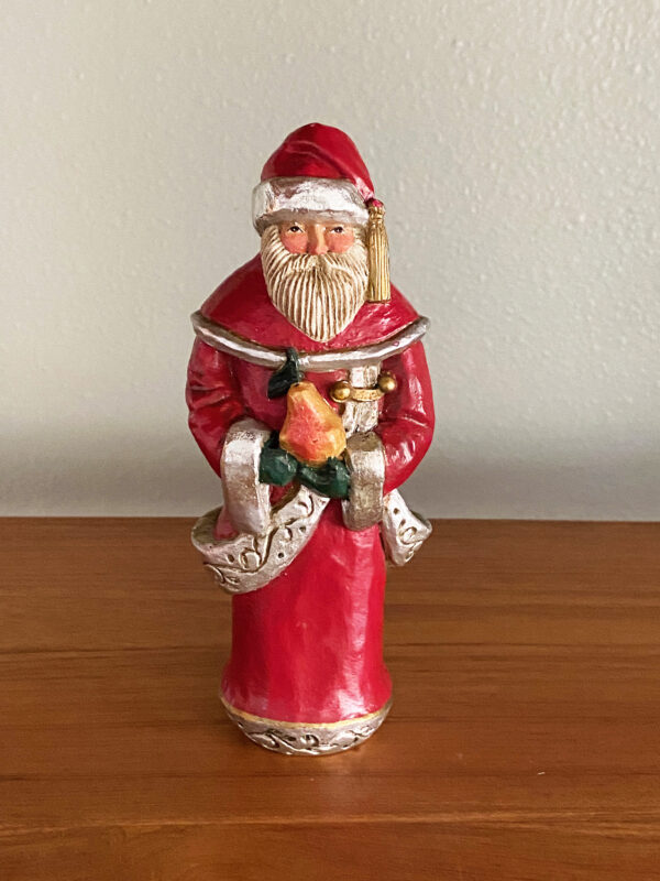 vintage pam schifferl santa holding pear figurine by midwest of cannon falls 7 inches tall excellent