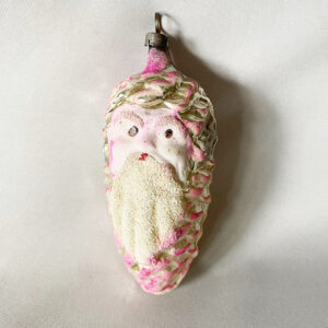 antique german figural glass ornament face in a pine cone mica beard pink silver 1900s