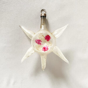 antique free blown glass fantasy star, unsilvered with five annealed rays and center indent, early 1900s german ornament