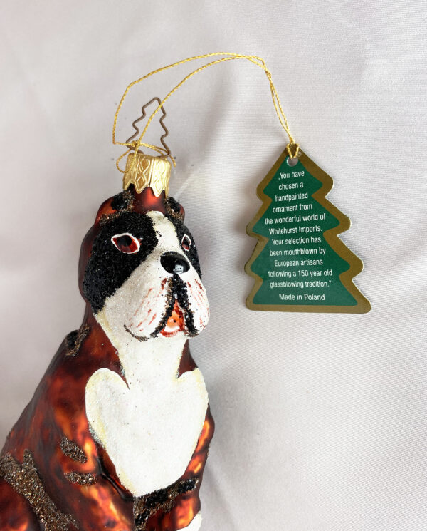 Vintage glass Boxer Dog Christmas Ornament in Box, Whitehurst Poland Dog Lover Gift