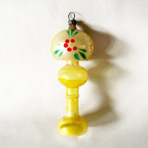 1920s german figural glass ornament tall yellow floor lamp with hand painted floral shade, excellent