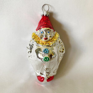 Vintage Figural Glass Christmas Ornament Silver Circus Clown West Germany, Mid century Mercury Glass Figural Ornaments