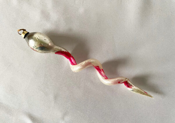 1920s Antique Free Blown Snake Glass Christmas Ornament, German Serpent Glass Ornament, Vintage Figural Ornaments