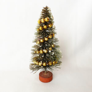 Vintage Flocked Brush Tree with Mercury Glass Garland, 5.25″ Japan Christmas Tree, Putz Display, 1940s Christmas Decor