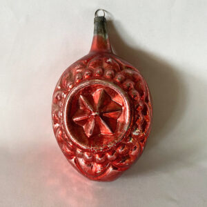 Large Heidt Embossed Double Star Indent Teardrop Christmas Ornament, USA Glass Ornament 1930s