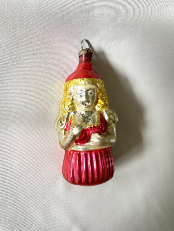 Antique Figural Glass Ornament Goldilocks, Vintage German Christmas Ornament, Blonde Girl Fairy Tail Ornament, 1920s