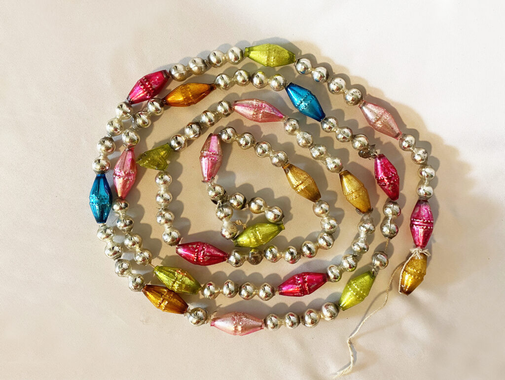 Vintage Glass Christmas Garland Torpedo Beads Japan, Antique Beaded