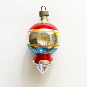 Vintage Premier Double Indent Teardrop Glass Christmas Ornament USA, Patriotic red white and blue War Era Ornament, 1940s