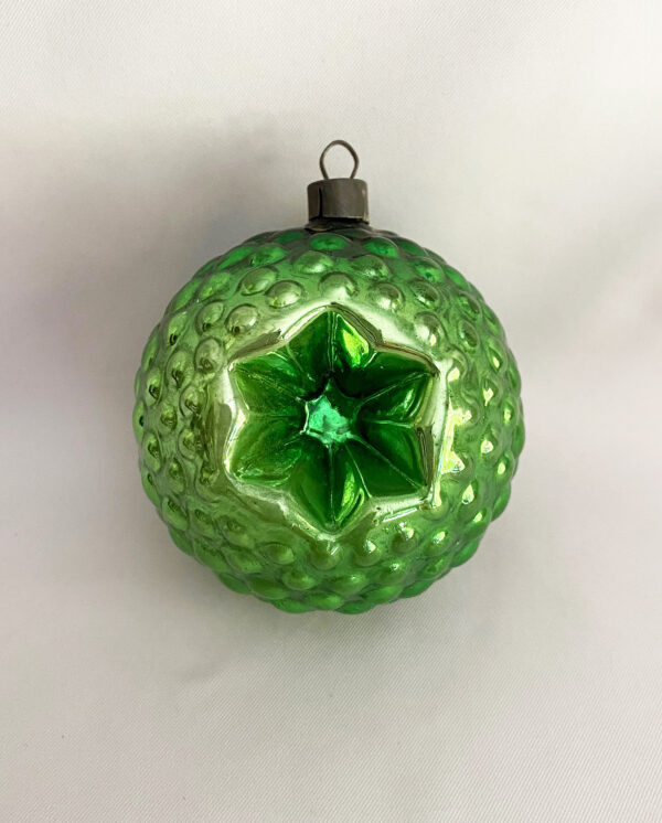 Heidt Bumpy Double Star Indent Glass Christmas Ornament USA, American Glass Ornament, 1930s