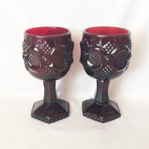 Vintage Red Wine Cordial Glasses, Ruby Red Wine Glasses, Vintage Avon 1876 Cape Cod Collection Glasses, Red Maroon Stemware