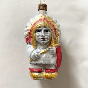 Large Vintage German Glass Ornament Indian Chief holding Peace Pipe, Figural Christmas Ornament, 1940s