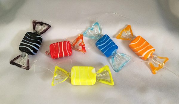 Art Glass Candy Candies Christmas Ornaments Lot of Five, Free Blown Glass Ornaments