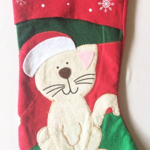 Mid Century Christmas Stocking Kitten Cat, Large 17.5 inch Applique Felt Christmas Stocking, Cat Stocking, Cat Lover Gift, Cat Collectibles