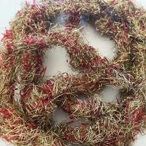 1920s Antique Tinsel Garland 80" Red Cellophane Strips, Vintage 3/4 inch wide tinsel Tree Garland, National Tinsel Co USA