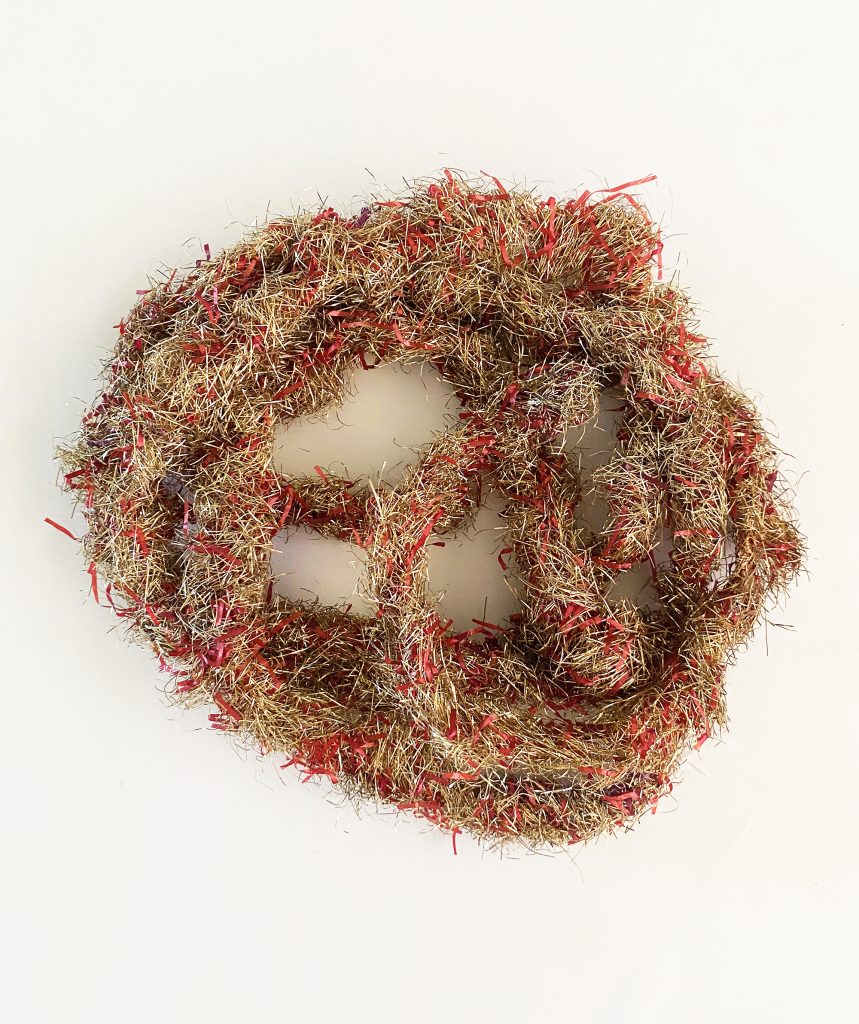 Antique Tinsel Garland Red Cellophane 1920s, 80″ USA Tree Garland