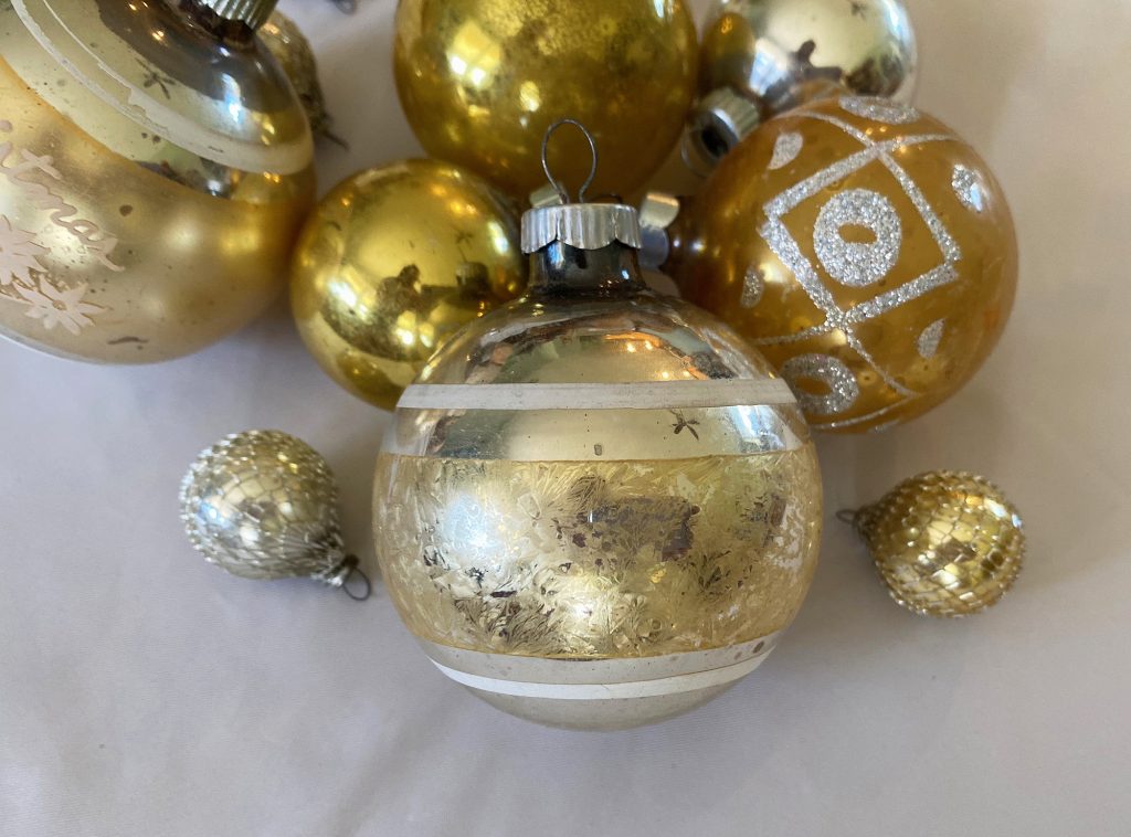 Shiny Brite Glass Ornaments Lot, 11 Vintage Gold Silver USA Christmas ...
