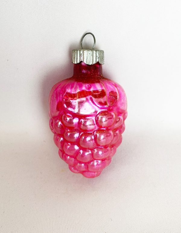 Vintage Shiny Brite Christmas Ornament Pink Grapes, Bumpy Glass Fruit Ornament, Pink Shiny Brite