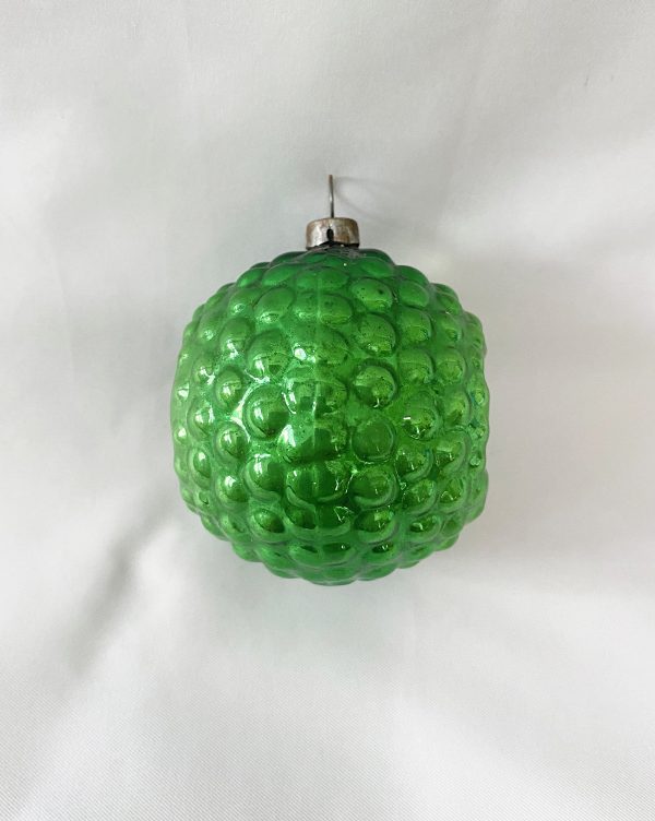 vintage green Heidt Bumpy Double Star Indent Glass Christmas Ornament USA, American Glass Ornament, 1930s excellent