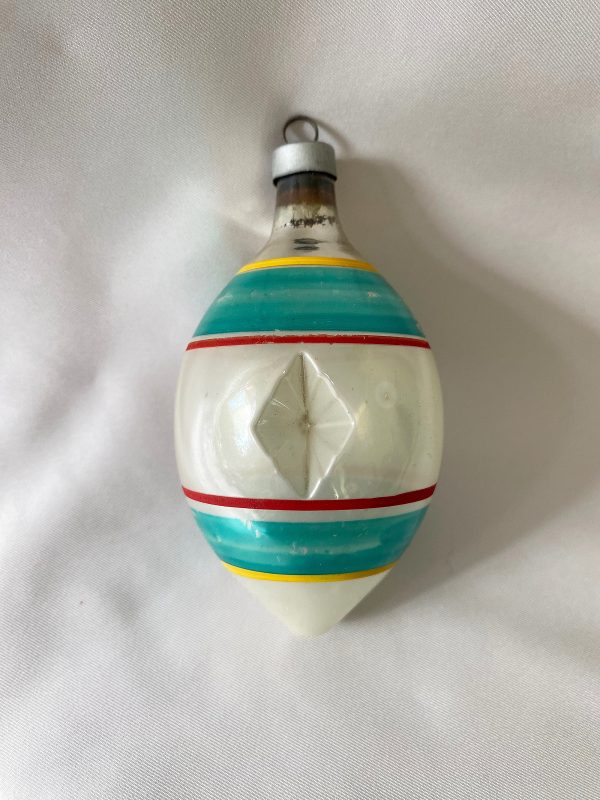 1940s Premier Double Diamond Indent Christmas Ornament USA, American Blown Glass striped indent Ornament, 1940s pre war glass ornament