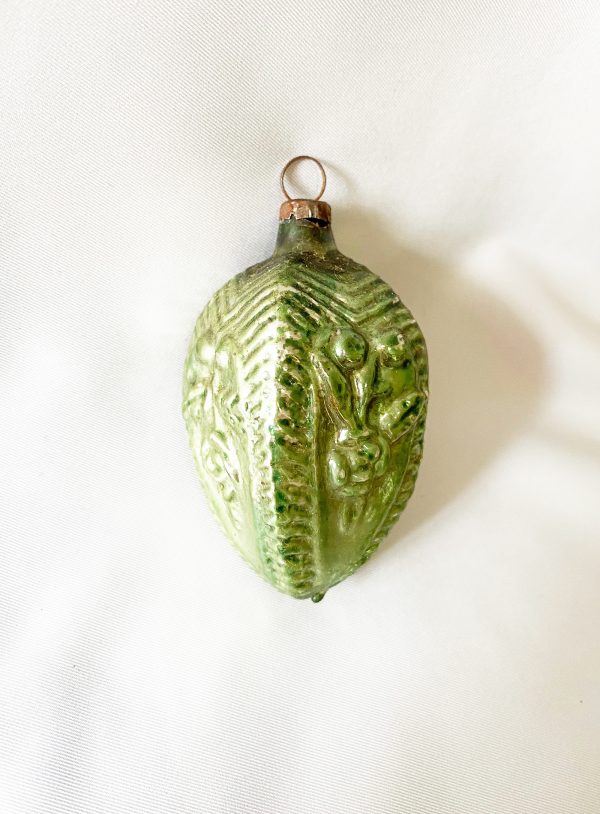 Antique Embossed Glass Ornament, German Bumpy Four Sided Floral Diamond Christmas Ornament, 1930s