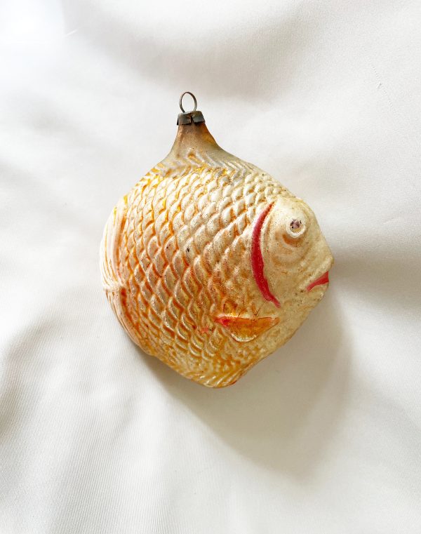 1920s Antique Large Glass Christmas Ornament 4" Angel Fish, German Glass Fish Ornament, Pre 1946 jumbo Figural Ornament
