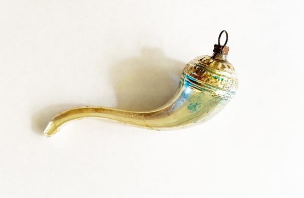 Antique Figural Glass Ornament Dublin Pipe, German Free Blown Curvy Glass Pipe Christmas Ornament