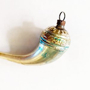 1920s Antique Figural Glass Ornament Dublin Pipe, German Free Blown Curvy Glass Pipe Christmas Ornament