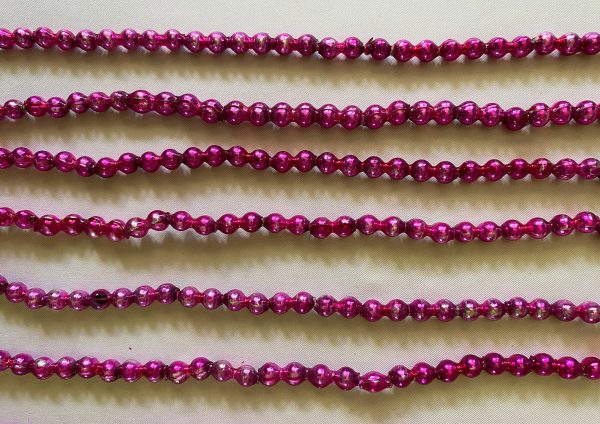 1950s mercury glass beaded garland, small hot pink glass bead christmas tree garland 102 inches or 8.5 feet, excellent