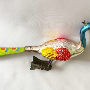 Antique Peacock Clip On Bird Ornament Germany, Colorful mercury glass bird clip ornament Hand Painted Spun Glass Tail, Rare!