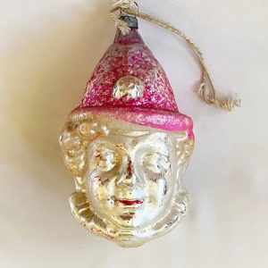 1920s Antique Glass Christmas Ornament Boy Clown Head, Vintage Large German Figural Glass Clown Ornament