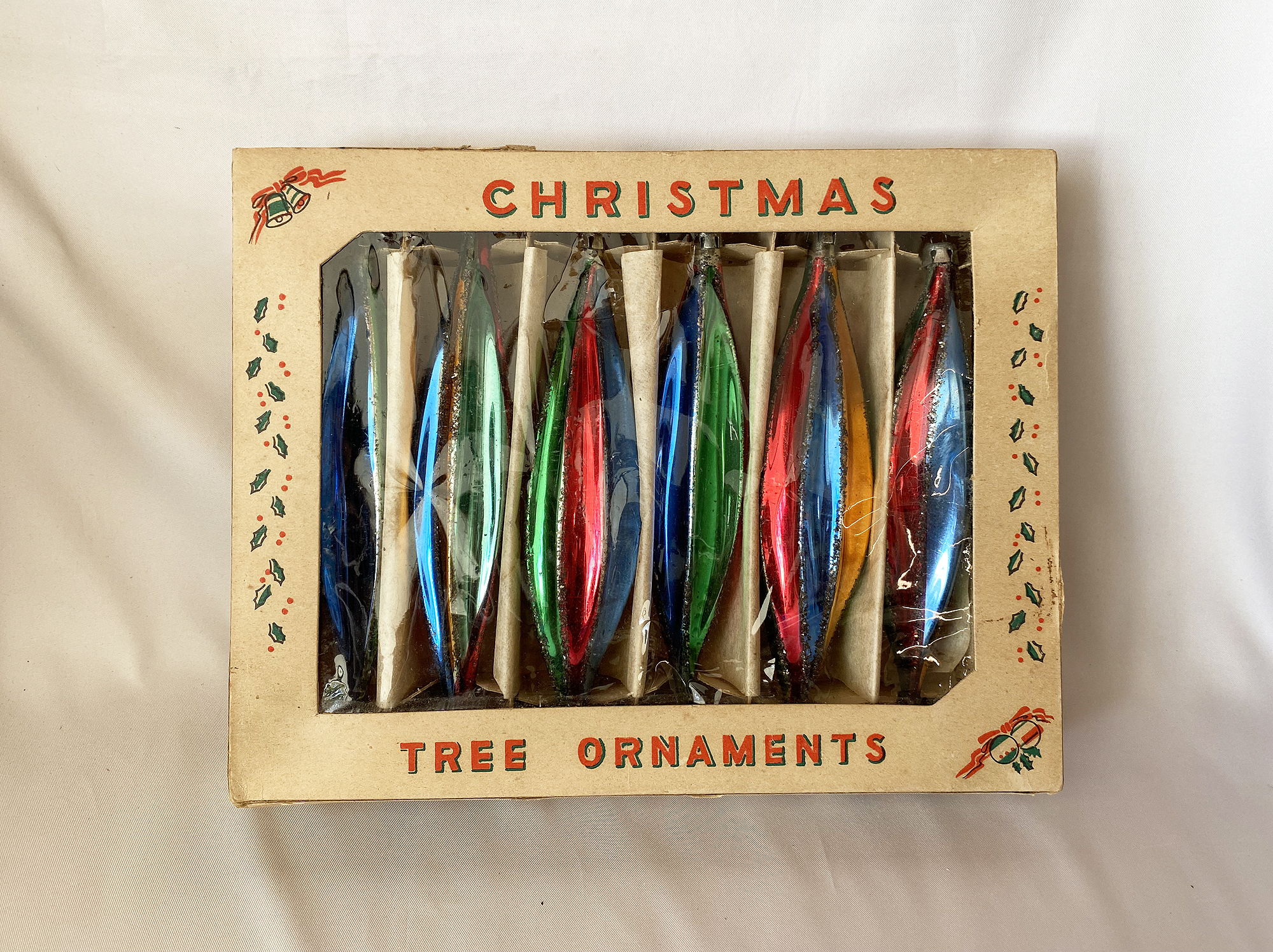 RESERVED Vintage Rainbow Icicle Christmas Ornaments Poland in Box, Fluted  Glitter Glass Ornaments IOB - Just Vintage Christmas