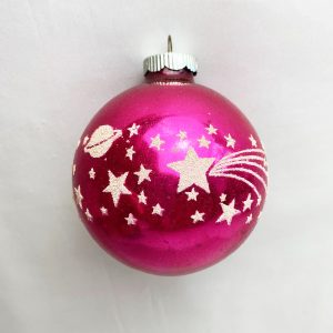 Jumbo 3 inch Shiny Brite stars planets Stencil Ornament, large Solar System Pink Glass Christmas Ornament