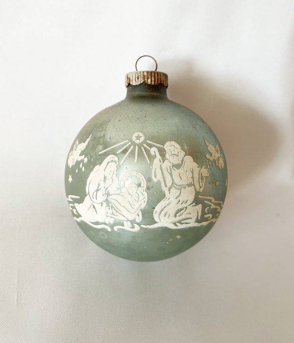 Jumbo Shiny Brite Stencil Ornament Nativity Angels Blue Shiny Brite Christmas Ornament, 1950s