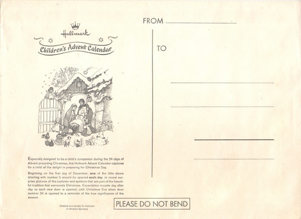 vintage west germany childrens advent calendarwith envelope unused countdown to christmas advent calendar for Hallmark just vintage christmas