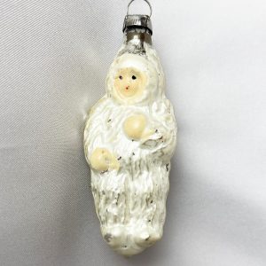 1900s Antique Glass Ornament Snow Baby Child in a white Snowsuit, German Christmas Ornament, small figural blown glass ornament excellent silver with white