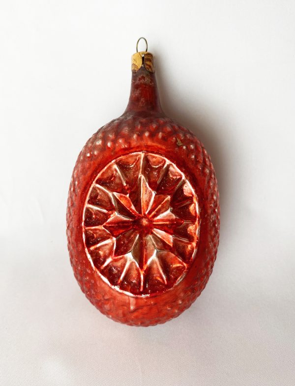 antique-large-jumbo-heidt-double-star-indent-glass-red-christmas-ornament-usa-american-ornament-1930s-just-vintage-christmas excellent