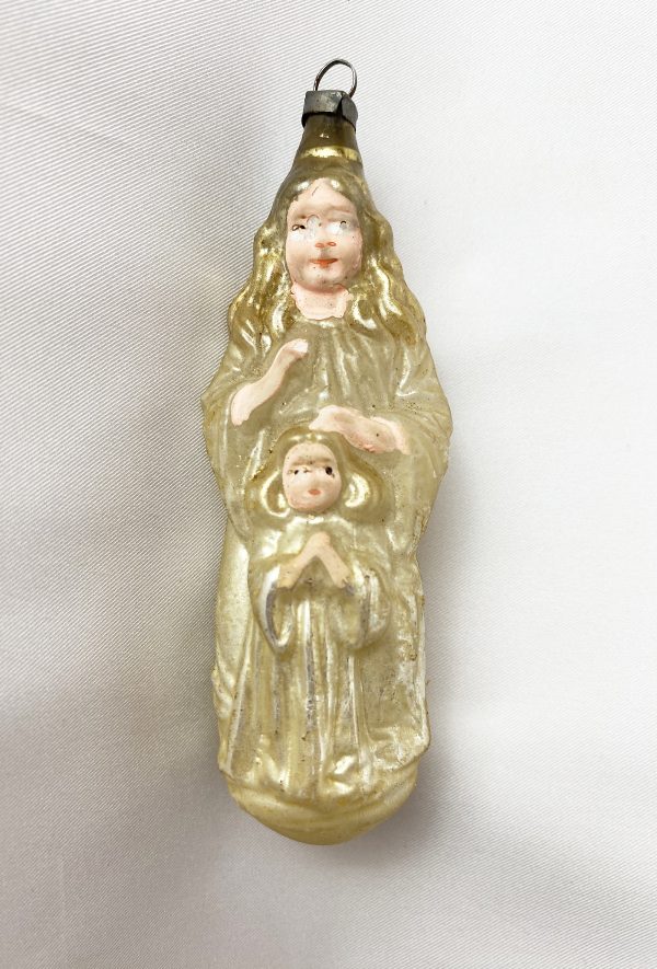 antique german figural glass christmas ornament mother and child angels 4 inch tall mint condition antique ornament