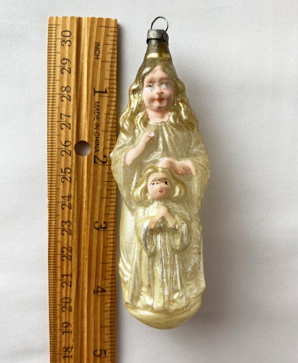 rare hard to find 1920s Antique German Mother and Child Angels Flesh Face Figural Glass Christmas Ornament, excellent condition