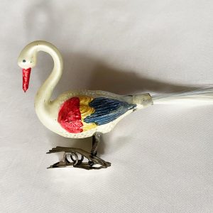 1900s Antique Clip On Bird Christmas Ornament, Goose Swan Blown Glass bumpy Bird clip ornament multi colors and old reverse clip