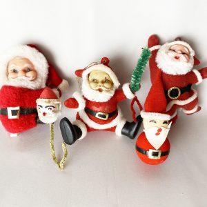 Vintage Santa Lot Ornaments and Candle Hugger, 5 Vintage MCM Christmas Decorations 3 ornaments one pick one candle climber felt and cloth red suit santa lot